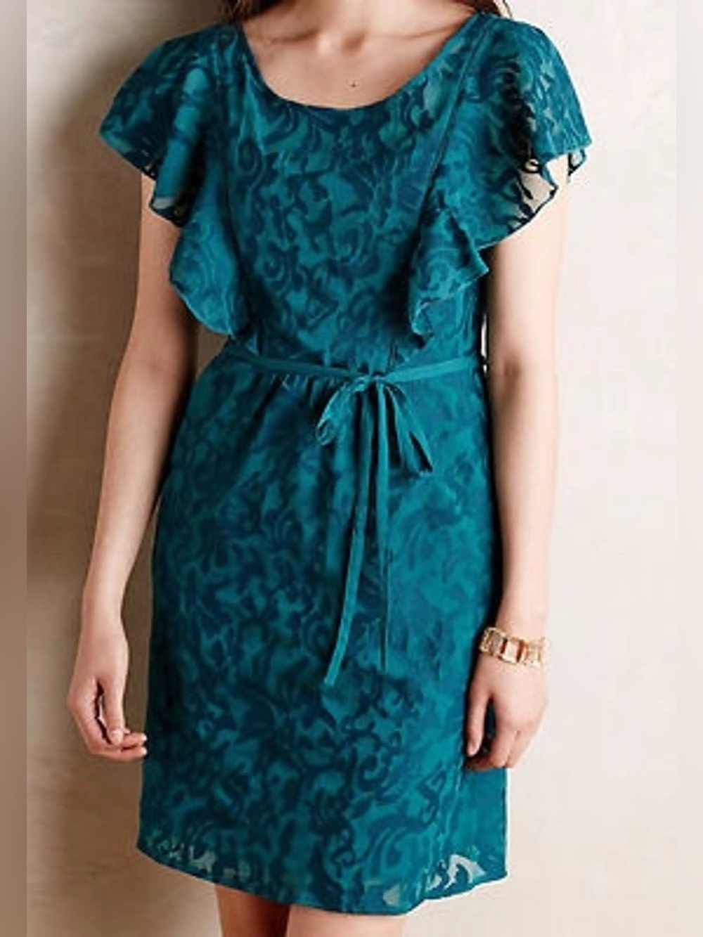 Anthropologie Moulinette Soeurs Emerald Floral Ruffle Dress